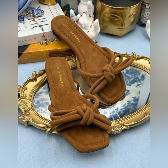 🆕 LOEFFLER RANDALL 🧿 NWOB Hadley Suede Bow Flat Sandals, Cacao - Sz 6 B - Picture 5 of 14